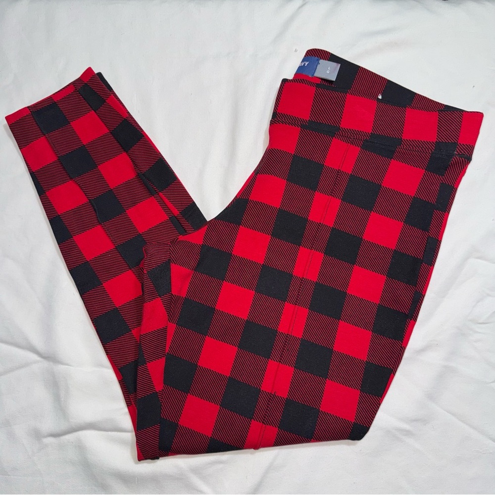 Old Navy Stevie Red Black Buffalo Plaid Checkered Leggings Pants Womens Large
